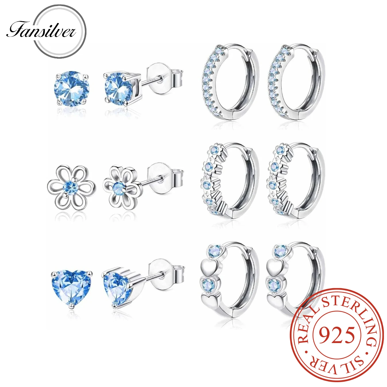 

Fansilver 6 Pairs 925 Sterling Silver Earrings Set for Women Hypoallergenic Hoop Zirconia Flower Heart Cute Cartilage Earrings