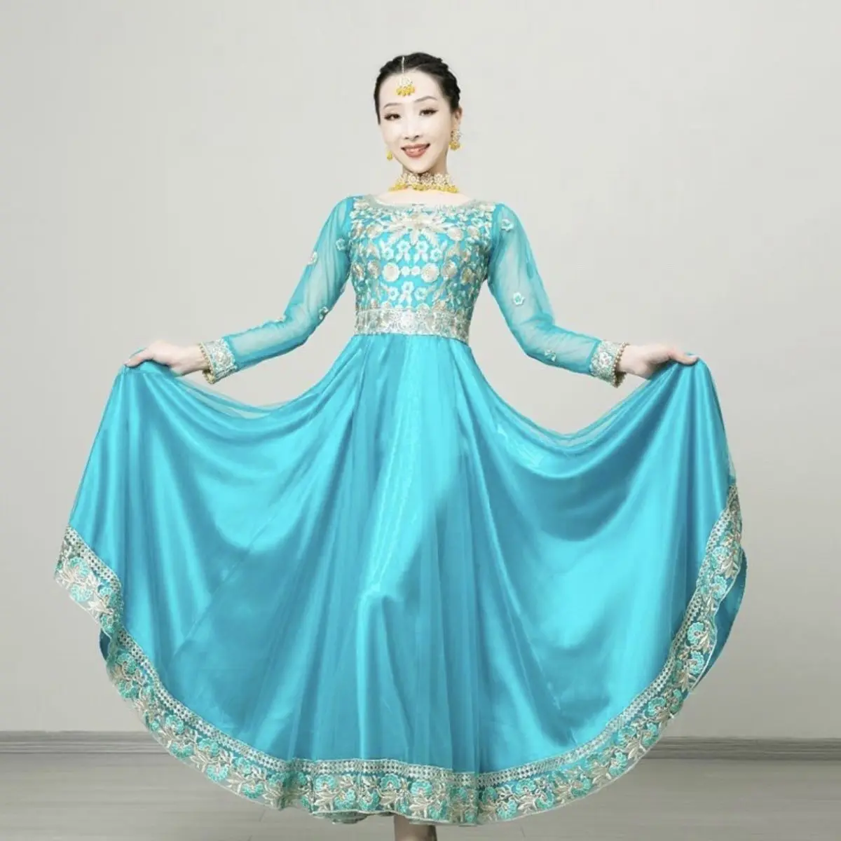 A6980 Dance Exotic Style Dress Performance Xinjiang Ethnic Grand Display New Long Indian Dance