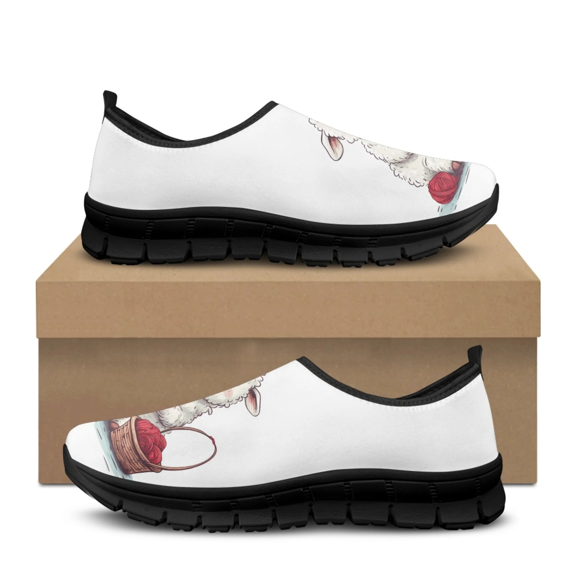 INSTANTARTS Women Slip on Shoe Cute Cartoon Little Sheep Walking Lightweight Sneakers Breath Mesh Shoes Students Flat Shoe image 5