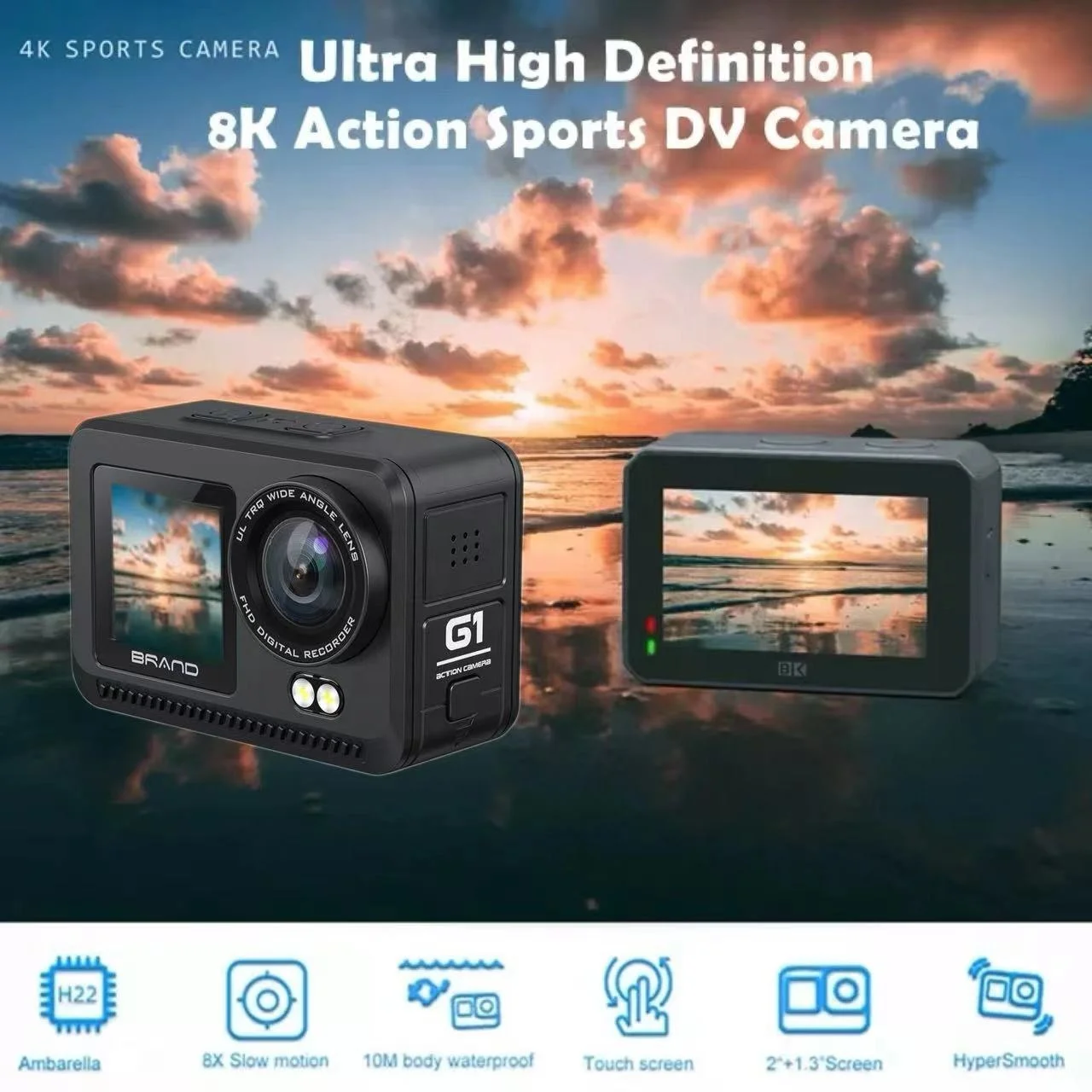 2024 nuevo 8K 6K 4K 60FPS remoto WiFi deportes al aire libre DV EIS pantalla táctil frontal y trasera cuerpo impermeable 20M cámara de acción Vlog