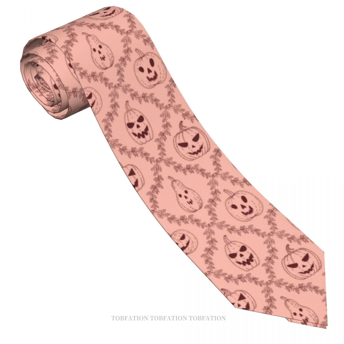 Pink Pumpkins Baroque Print Ties Halloween Trick or Treat Casual Unisex Neck Tie Shirt Decoration Narrow Striped Slim Cravat