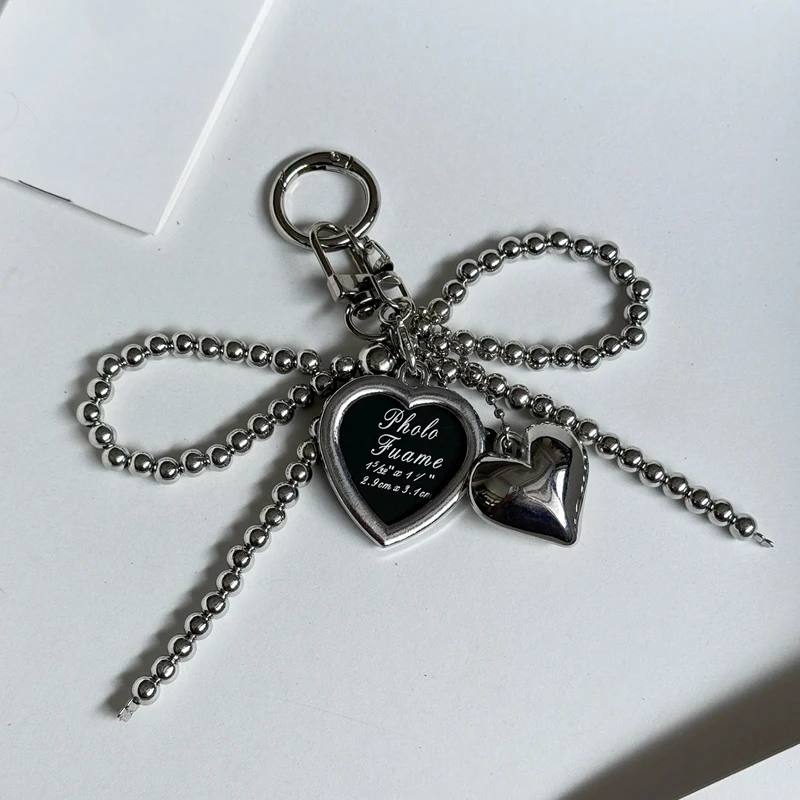 Cute Bowknot Heart Keychain Creative Imitation Pearl Key Chain Delicate Phone Lanyard Women Girl