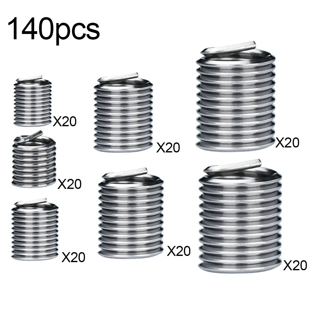 140pcs Threaded Inserts M3/M4 M5 M6 M8 M10/M12 Stainless Steel Thread Repairing Tool Helicoil Thread Repair Kit Set Accessory