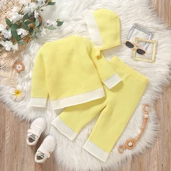 Autumn Baby Clothes Set Knit Newborn Girl Sweater Long Sleeve +Pants +Hat 3pc Warm Kid Pullover +Trousers +Bonnet Fashion Ruffle