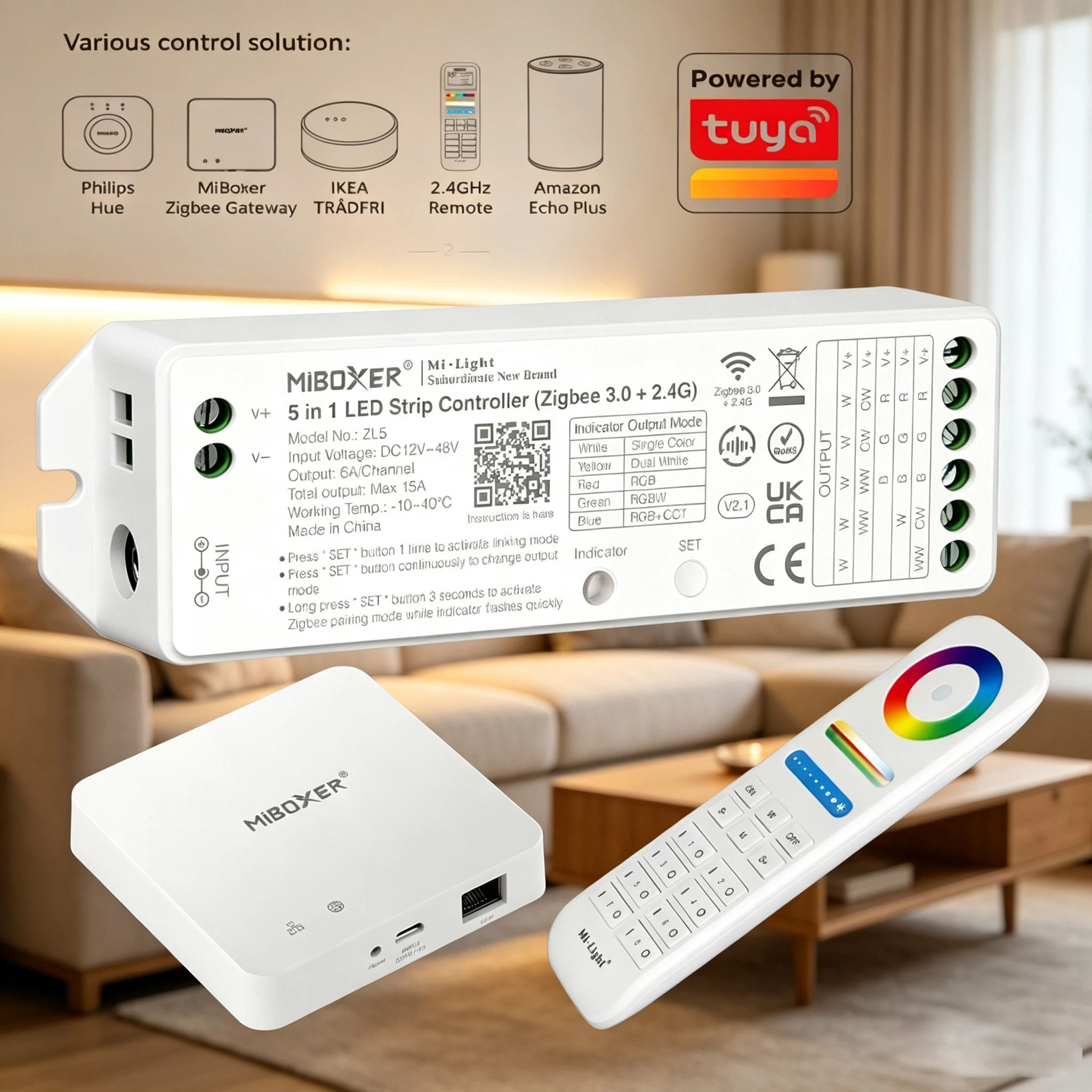 Smart LED Controller DC12V 24V Compatible MiBOXER Zigbee Gateway 2.4G RF Tuya For Single Color Dual White RGBW RGB CCT LED Strip