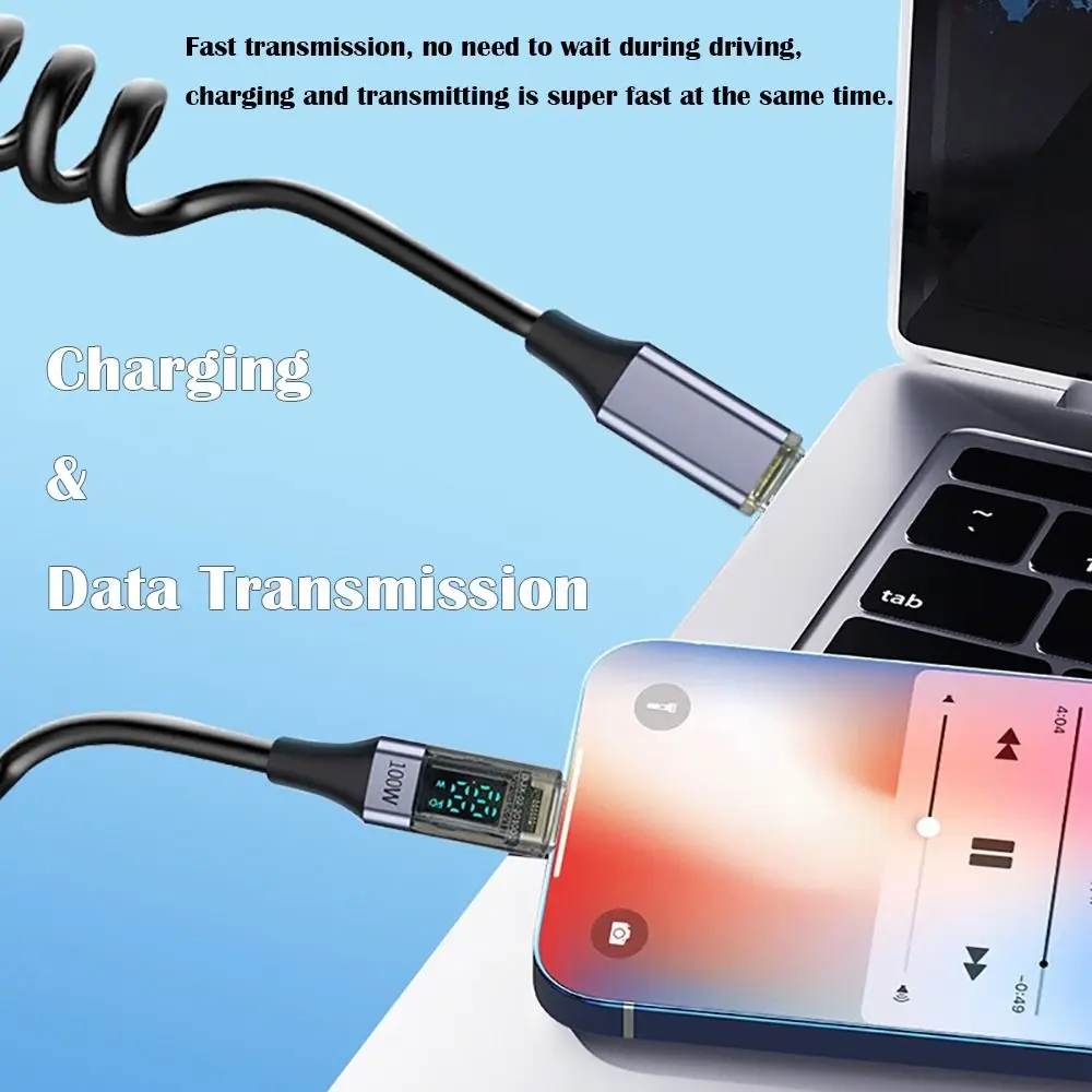 Professional Digital Display Type-C Cable PD 100W Flexible Fast Charging Line Scalable Laptop USB-A to USB-C Data Cord