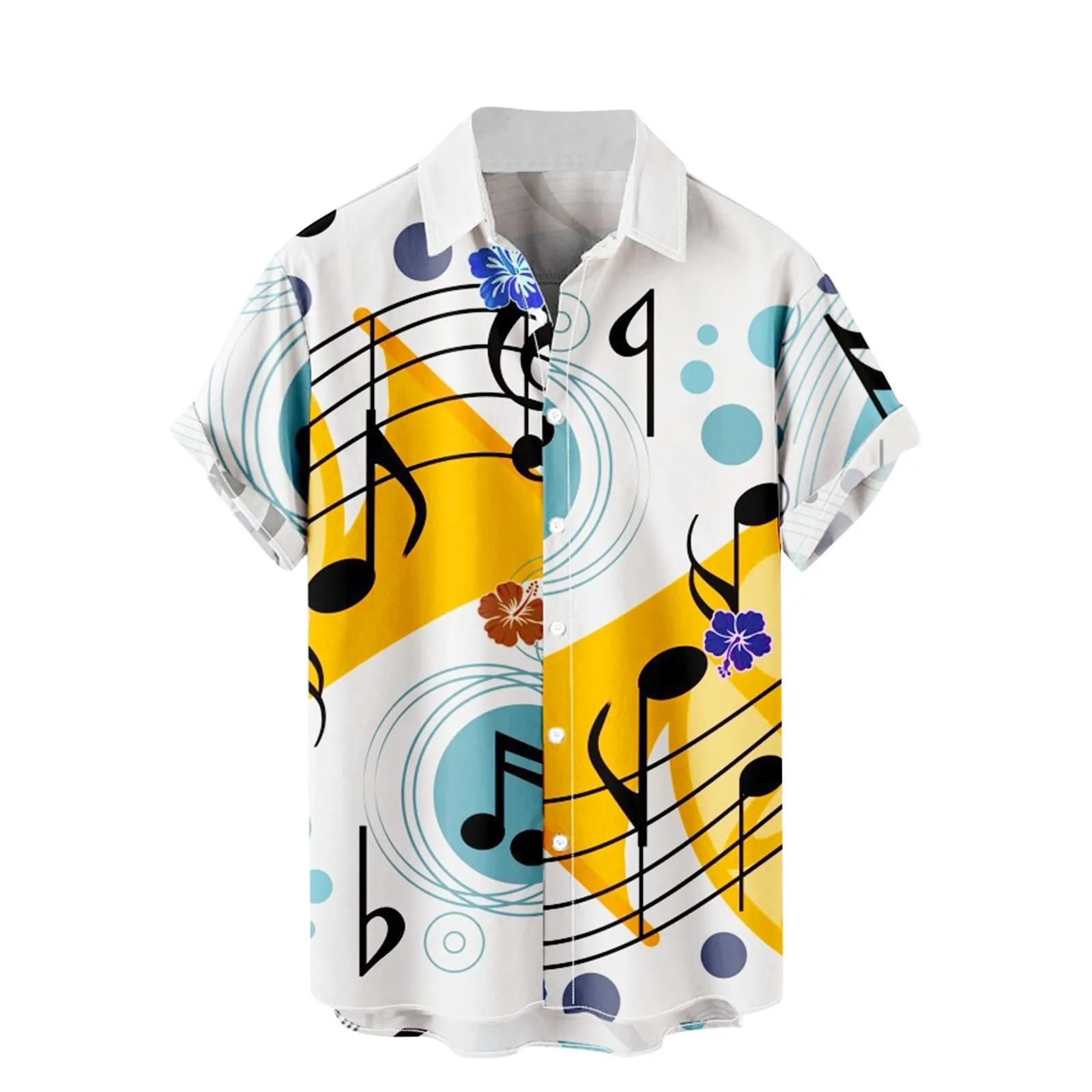 

Men Summer Shirts Music Note Print Short Sleeve Shirt Single Breasted Button Hawaiian Beach Style Shirts Man Casual Shirt Tops