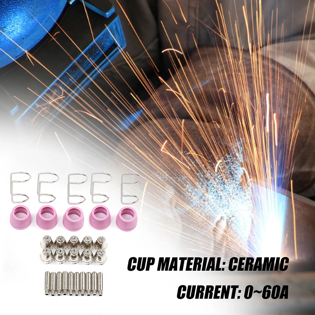 

30pcs Plasma Cutting Accessories Consumable Professional Electrode Nozzle Cup Kit Guide Ring Shielding Cup for CUT60 LGK60 P-60