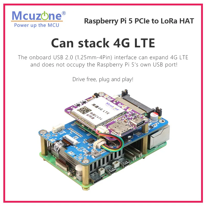 MPULoRa, Raspberry Pi 5 PCIE para LoRa HAT, pode ser usado para expandir 1-3 módulos 4G