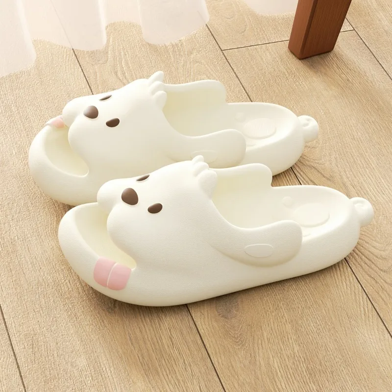 Cute Dog Cartoon Slippers Women Men Summer Thick Sole Slides Non Slip Bathroom Sandals Indoor Home outdoor puppy Couple Shoes view 3
