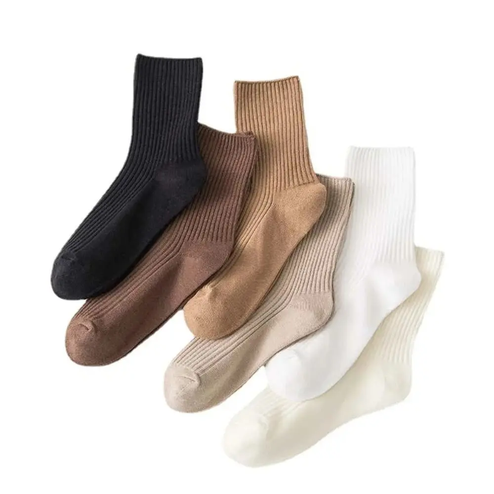 

5 Pairs Fashion Solid Color Couple Socks Elasticity Comfort Cotton Socks Simple Casual Japanese Socks Woman Man