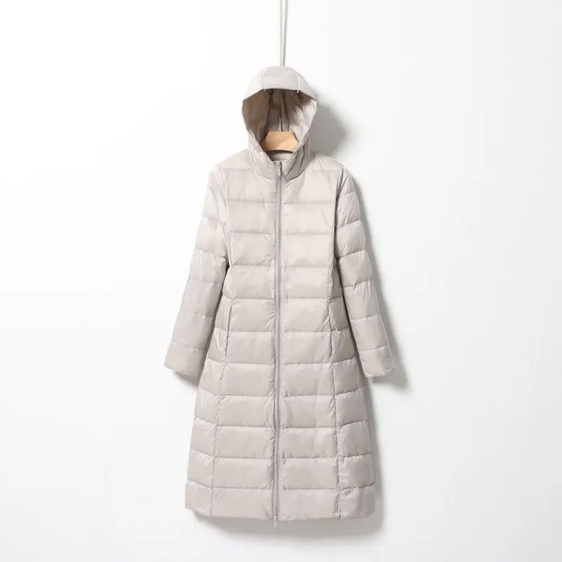 Vrouwen Lichtgewicht Donsjack Lange Witte Eendendons Jas Capuchon Slim Fit Dunne Winter Bovenkleding Puffer Jas Vrouwen JK-071