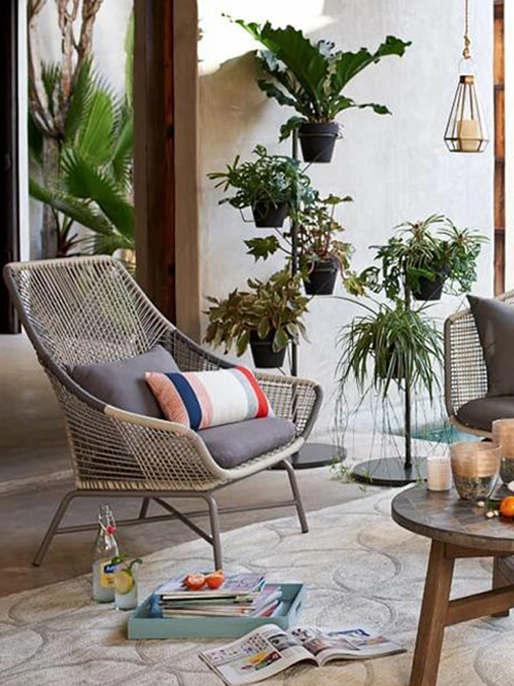 Sofá de mimbre para exteriores, combinación de villa, jardín, patio, ocio al aire libre, silla de mimbre creativa para exteriores, balcón de tres piezas