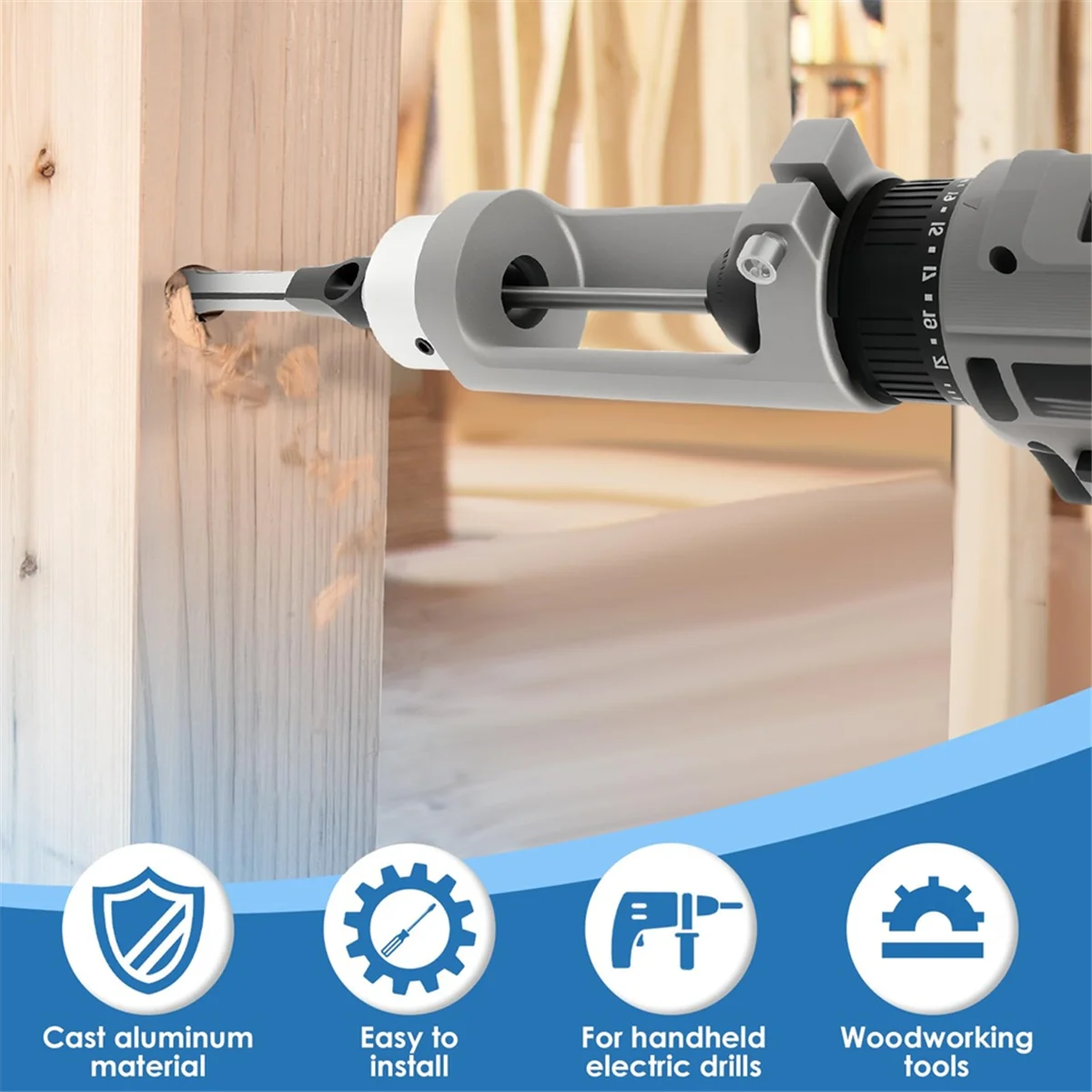 Square Hole Drill Bit Adapter with Drill Bits, Mortising Attachment, Aluminum Hole Drill Mounting Bracket, Drill Fixing