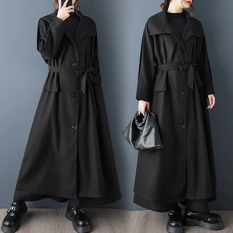 

Повседневное шерстяное пальто длиной до колена, художественное пальто для отдыха, средней длины, осенне-зимняя модная верхняя одежда больших размеров Ele Trendy