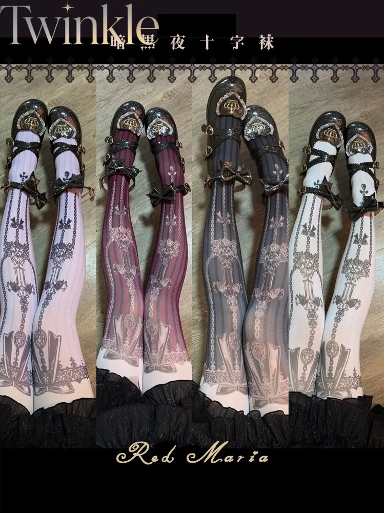 lolita-pantyhose-tights-gothic-dark-night-cross-print-multi-color-original-lo-socks-bodystocking-girl-women-hosiery