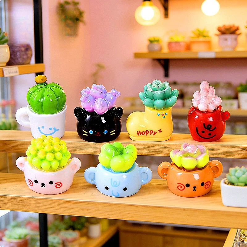 

100pcs Mini Resin Succulent Potted Plant Dollhouse Decor Desktop Ornament DIY Accessories for Keychain Jewelry Making
