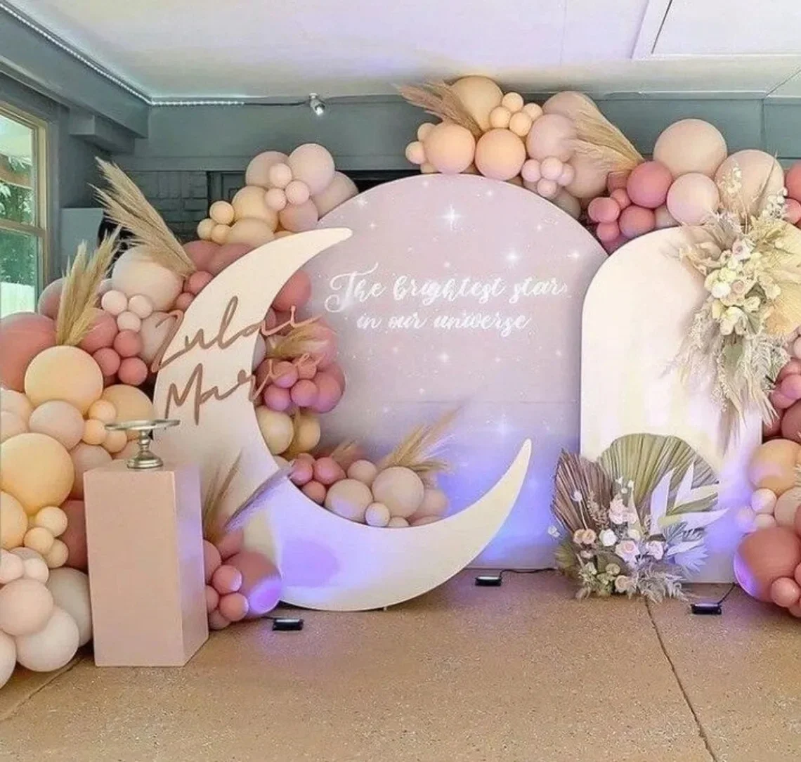 6.5ft Moon Shape Baby Shower Decorations Customized Moon Backdrop Double Sided Printing Backdrop Arch ed Wall for Event