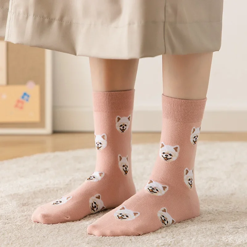 Meias para cães dos desenhos animados para mulheres, Meias Femininas Criativas INS Japonês, Shiba Inu Kawaii Sock, Meia de Tubo Médio, Bonito