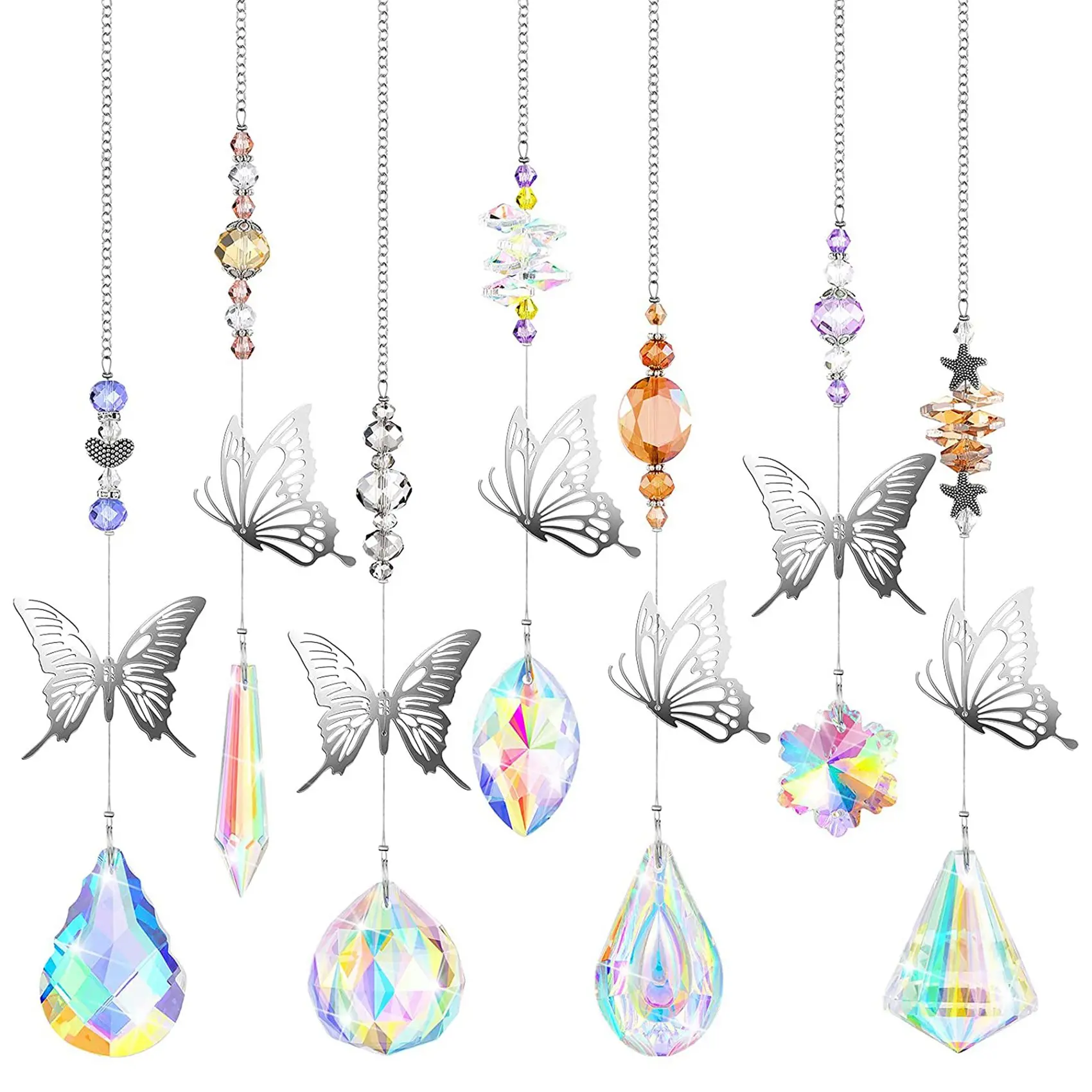 7 Pieces Butterfly Crystals Hanging Beads Colorful Crystal Chandelier Pendant Wall Hanging Tree Window Prism