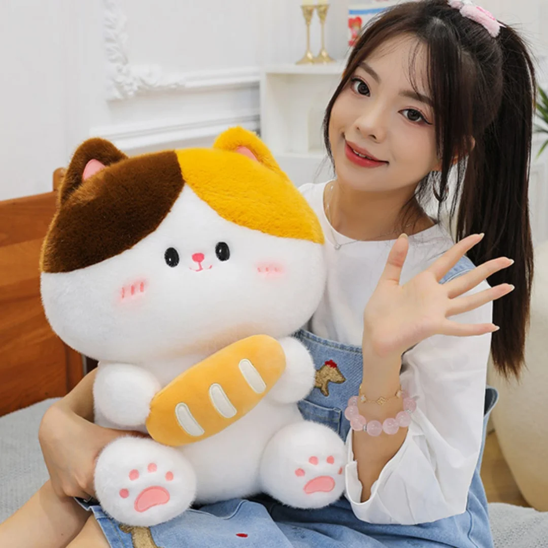 1pc 30cm/11.81in Cute and Cute Bread Cat Plush Toy Doll Birthday Gift for Sleeping Puppet Ragdoll Girl