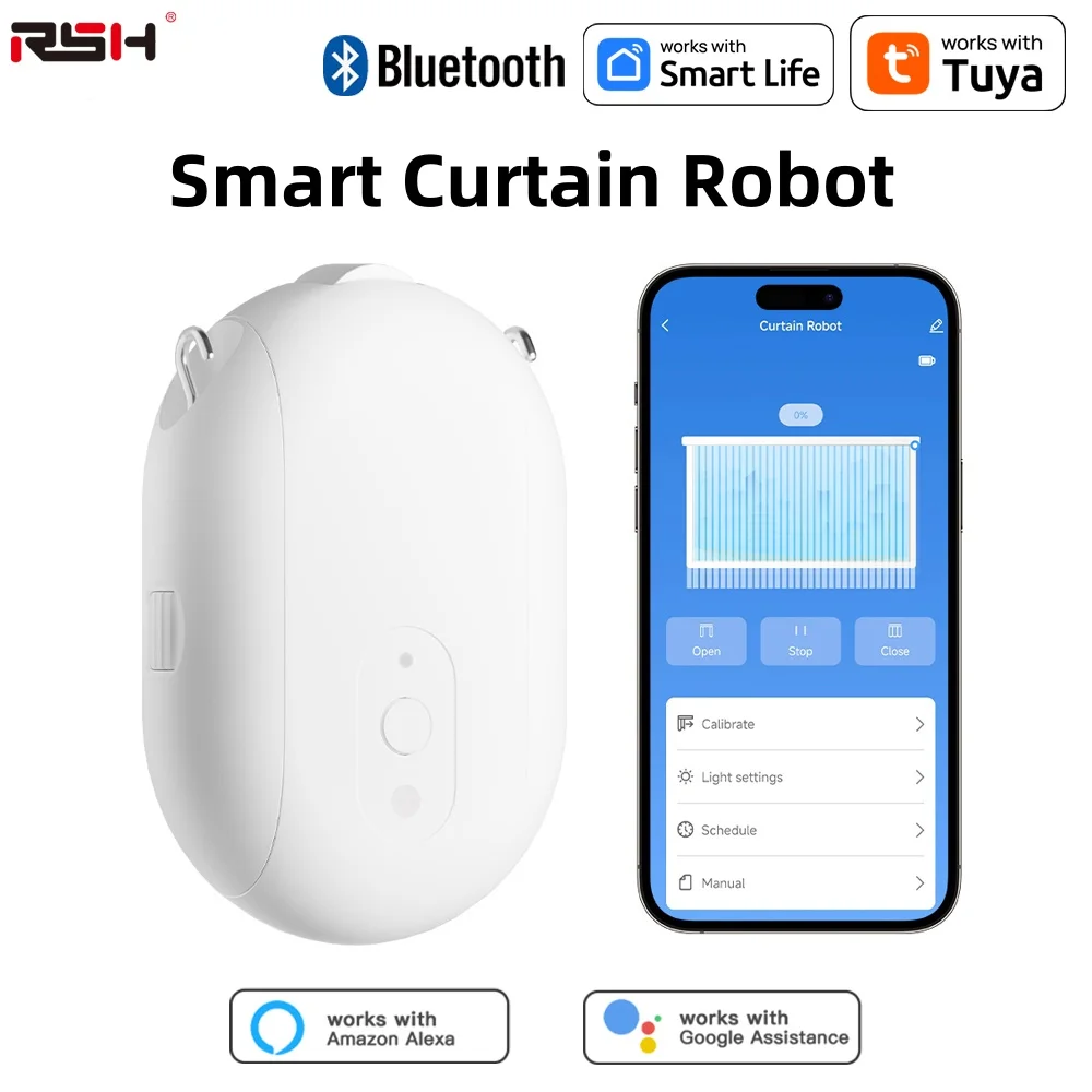 

Tuya Bluetooth Smart Curtain Robot Timing Electric Curtain Driver Motor APP Remote Control Support Alexa Google Home, Need Hub