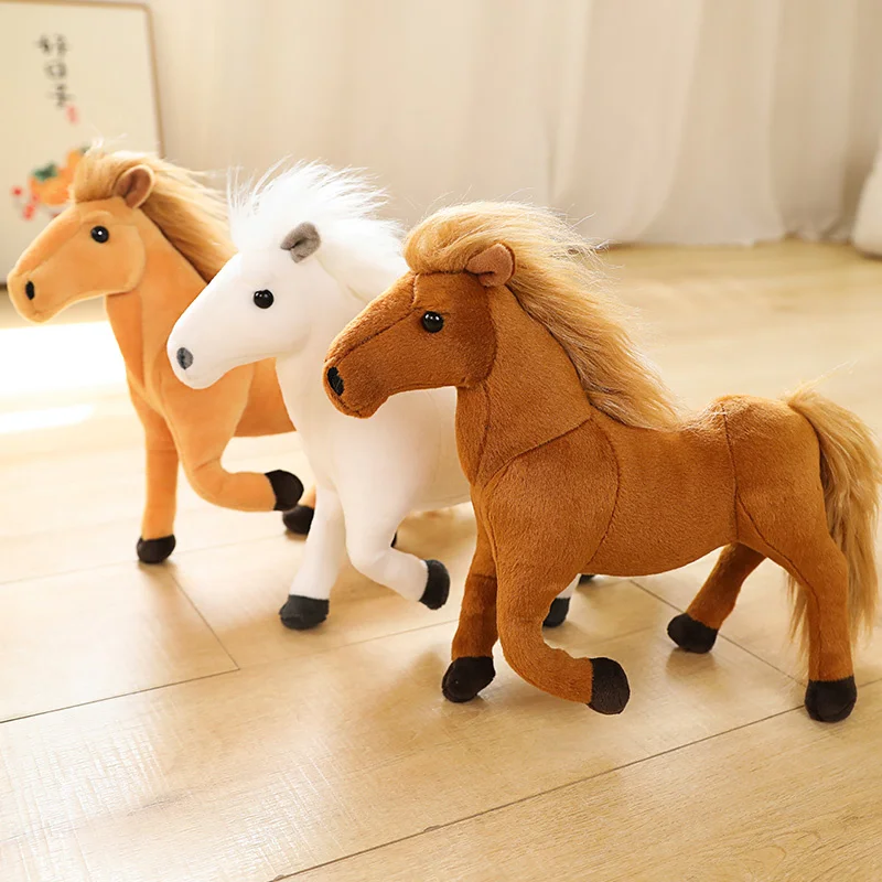 Poupées animales en peluche douces, vraie vie, oreiller Mustang, jouets en peluche chevaux, cadeaux de décoration d'anniversaire créatifs, 32cm