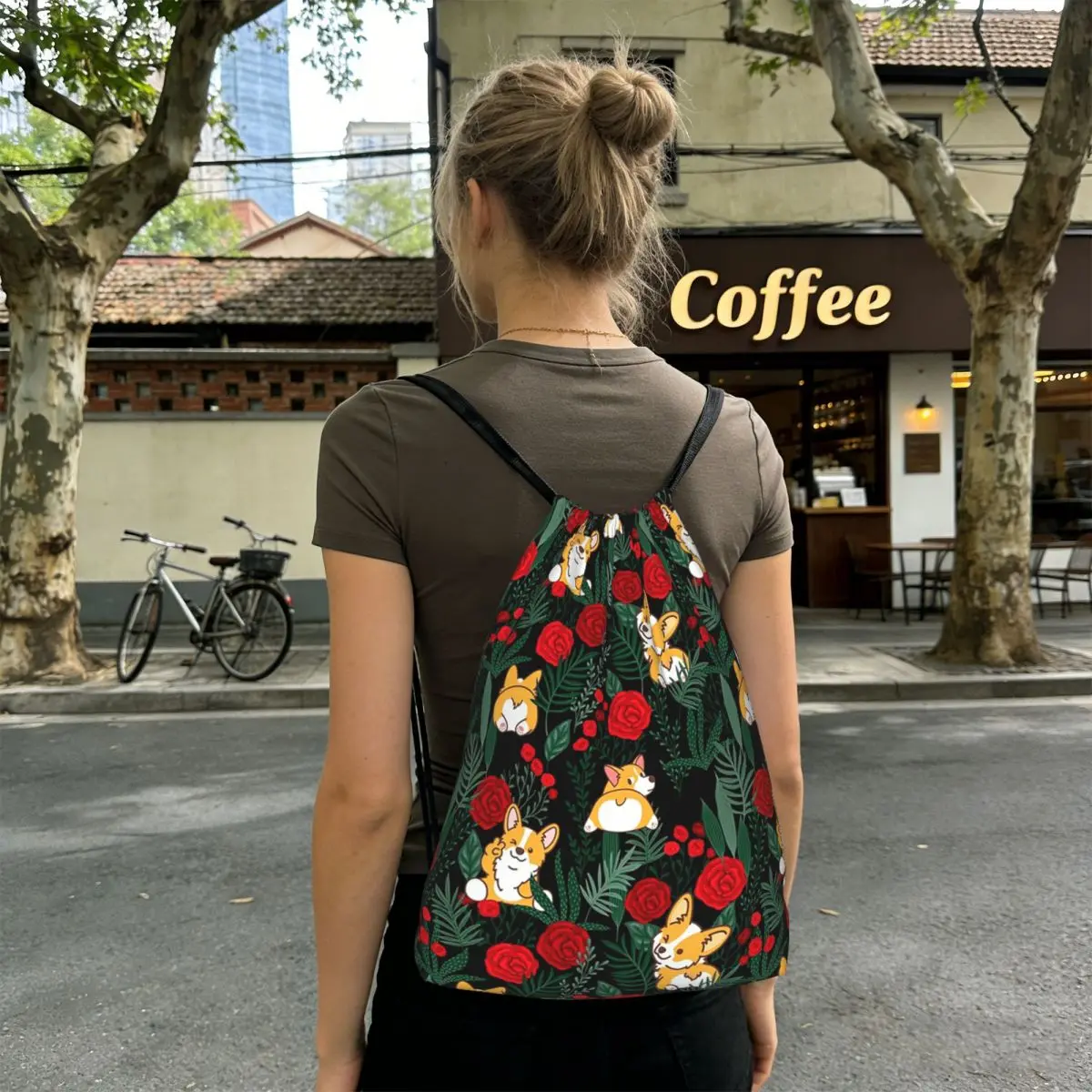 Corgi Dog In Garden Backpacks Fashion Drawstring Bags Sports Bag Book Bags for Travel Students