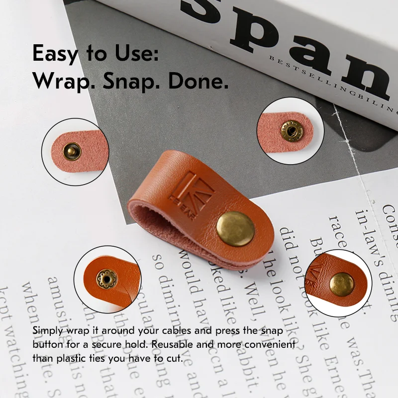 ربطات كابل من الجلد الطبيعي KBEAR A1، منظم وسلك بتصميم سريع للشاحن وكابلات سماعات الرأس، حزام كابل محمول
