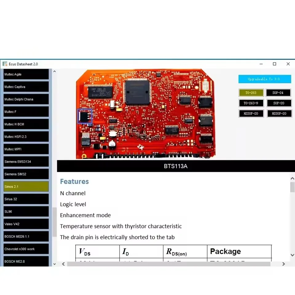 

Ecus Datasheet 2.0 Software de reparación de ECU Esquemas de PCB con componentes electrónicos de ECU de automóviles e informació