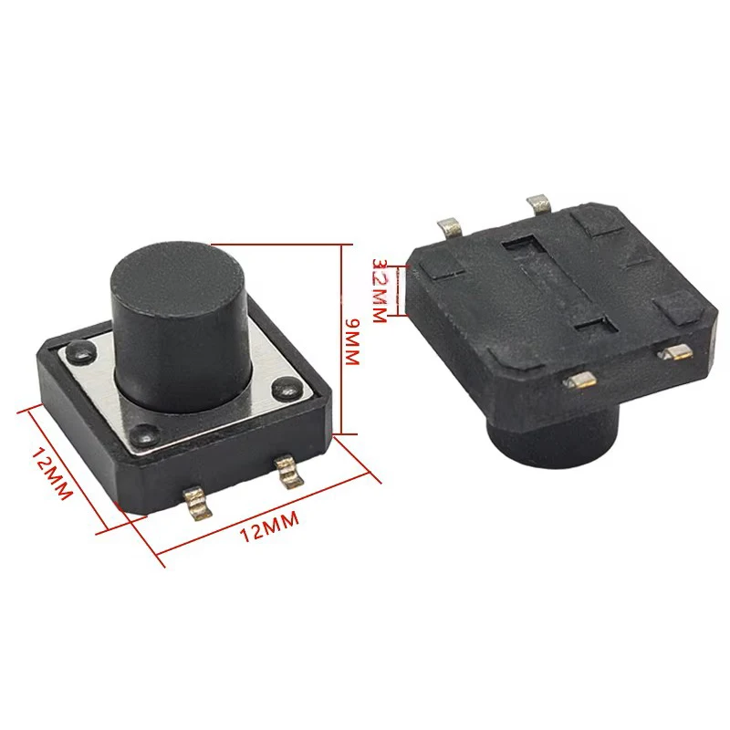 10 Stück 12x12 Hochtemperaturbeständiger Patch-Typ Taktiler Schalter 12*12 Griffhöhe 11,0mm 50mA DC12V 4-Pin SMD Mikroschalter – Detail 5