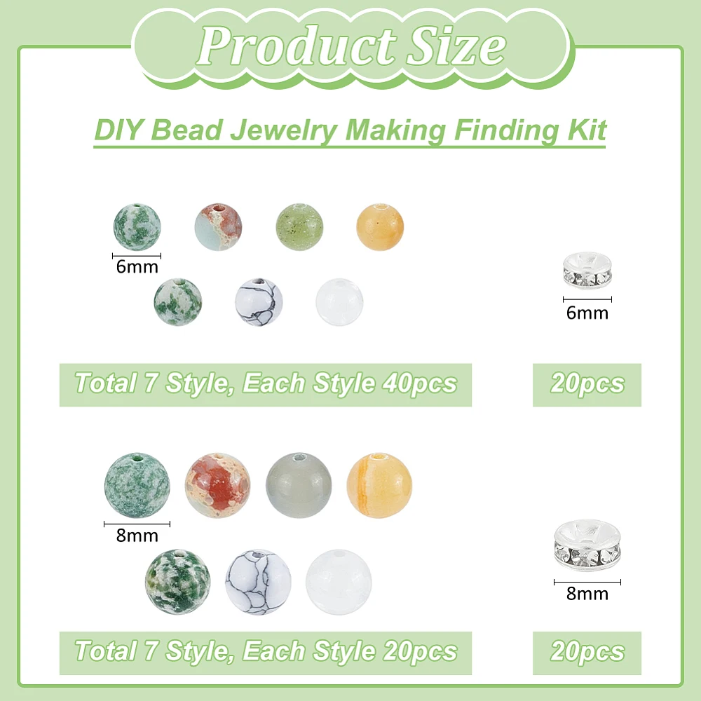 460 Pcs Stone Beads Kit 16 Style Round Loose Spacer Beads 6mm for Jewelry Making Supplies Bracelet Necklaces Earring DIY Craft