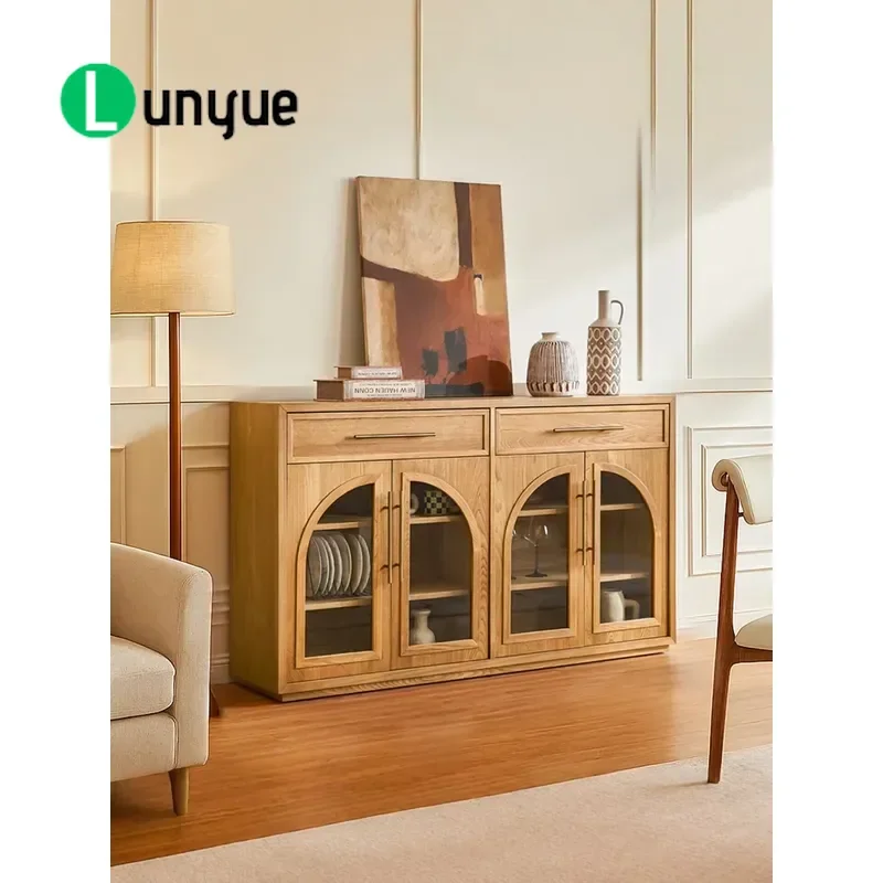 French Antique American Country Style Solid Wood Dining Side Cabinet with Strip Metal Handle Wall Mounted Locker for Living