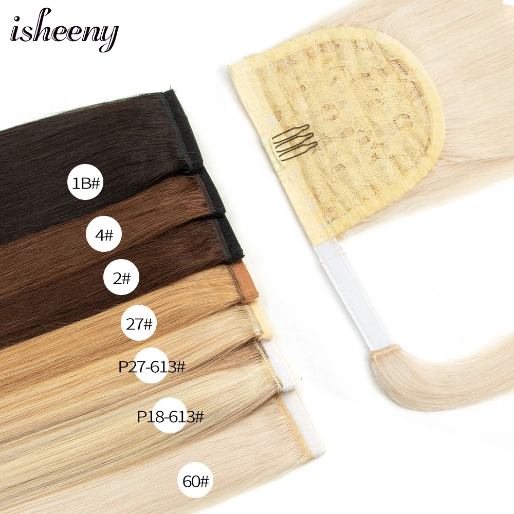 Isheeny – Extensions queue de cheval brésiliennes naturelles Remy, cheveux lisses, avec clips, 14, 18, 20, 24 pouces