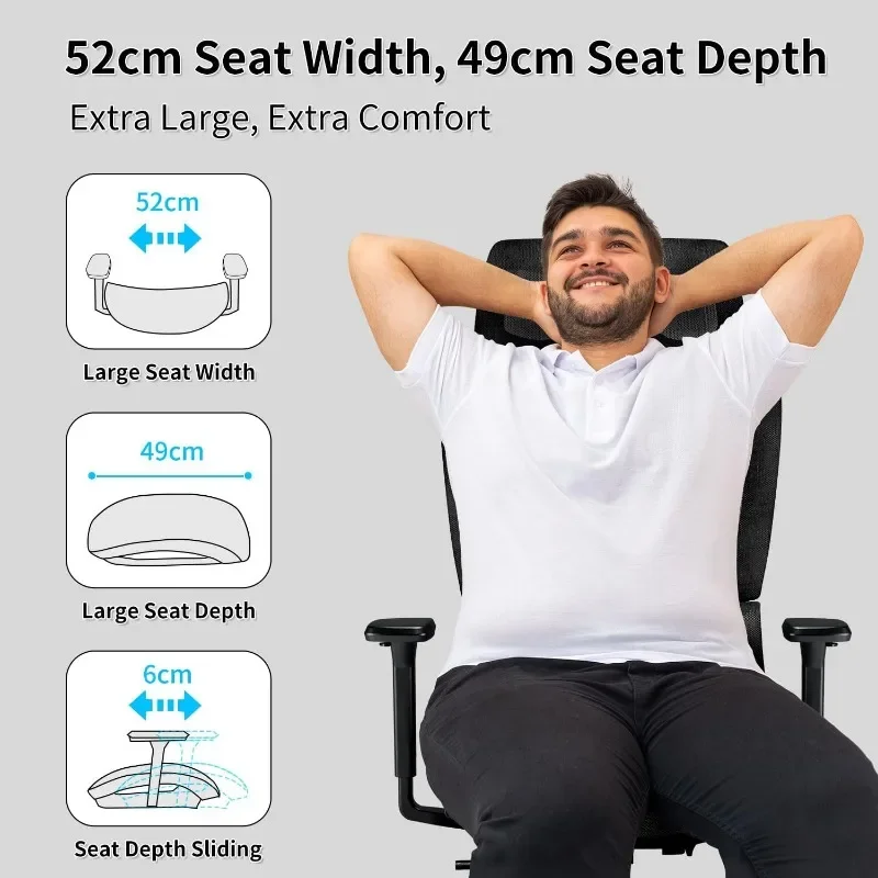 Ergonomic office chair, large and tall computer desk chair with adjustable headrest, seat depth