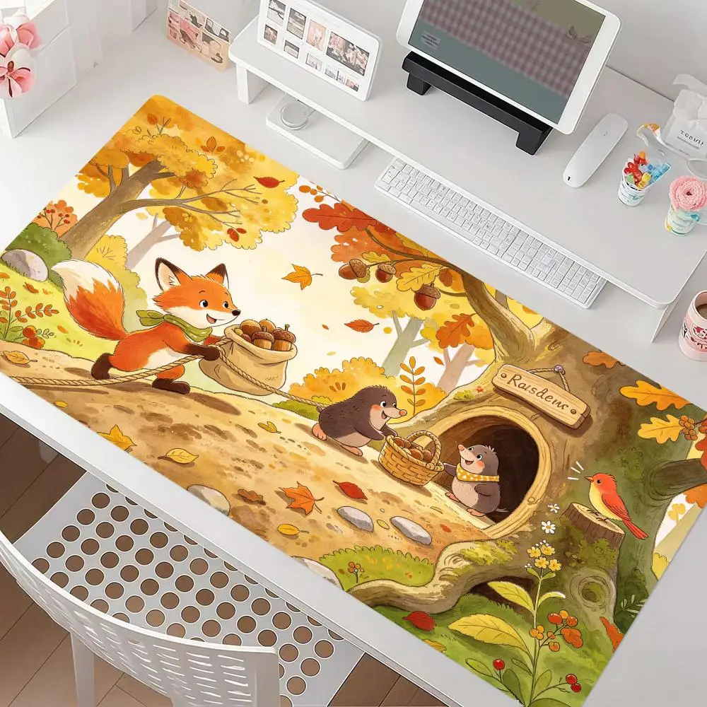 Snow House Fox Squirrel Snowman Desk Mat Precision Tracking Thick Rubber For Winter Home