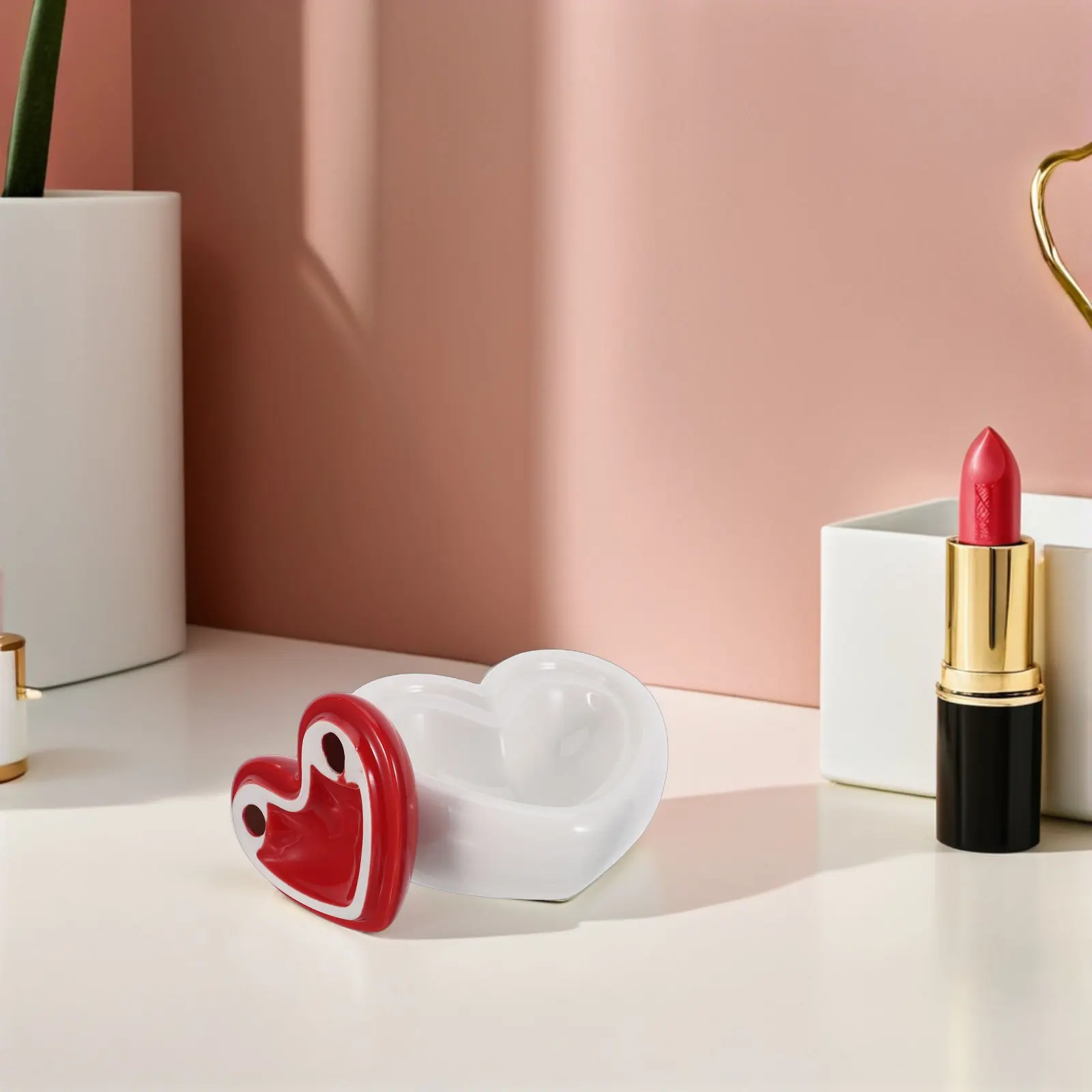 Ceramic Heart Jewelry Box Red Small Trinket Tray Lid Elegant Storage Organizer Rings Earrings Necklace Bracelet Dish for Women