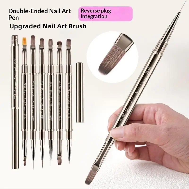 Metal Handle Double Head Nail Brush UV Gel Liner Pen Crystal Acrylic Painting Tool For Nail Art Manicure DIY Craft Use