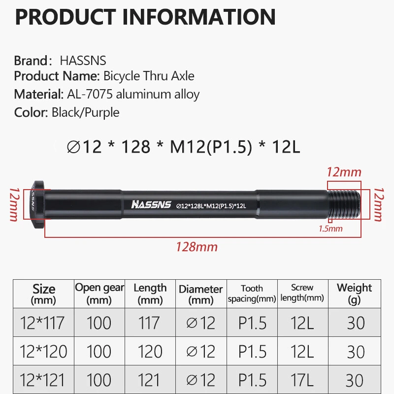 HASSNS MTB Steckachse 15x100 15x110 12x142 12x100 12x148 Straße Fahrrad Aluminium Legierung Barrel Welle Stange 12mm 15mm Nabe Gabel Welle – Detail 14