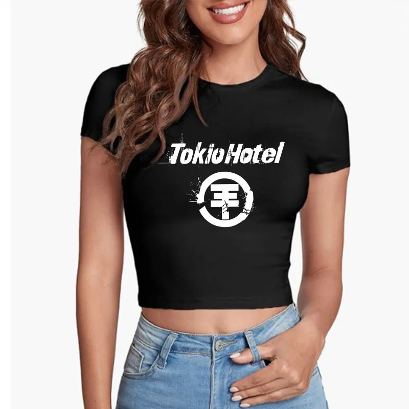 Tokio Hotel Y2k Fashion Woman Clothing New Vintage Graphic T-Shirt High Street Girls Summer Short Sleeve Blouse 2023 Crop Top