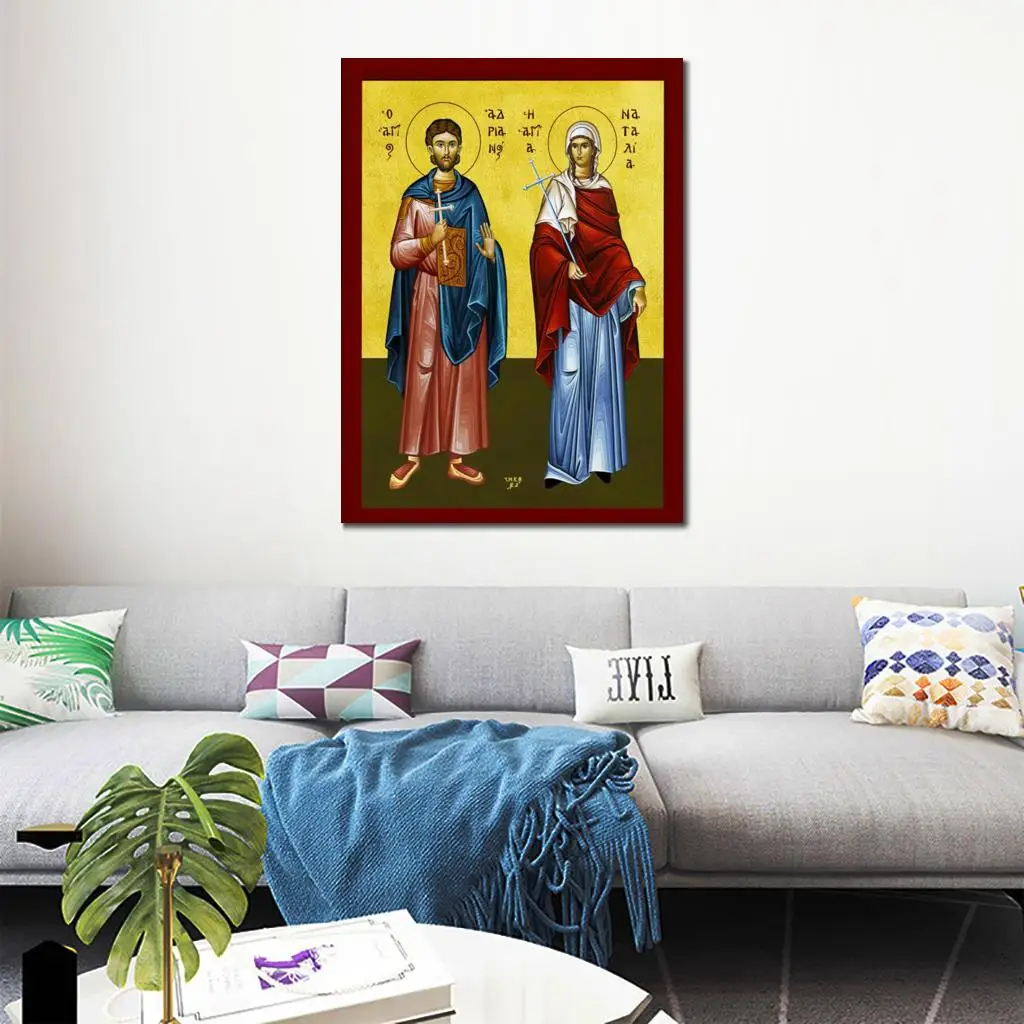 St Adrian and Natalia icon Canvas Prints Greek Orthodox Religious Artwork Poster Printed Picture Byzantine Wall Art Home Decor