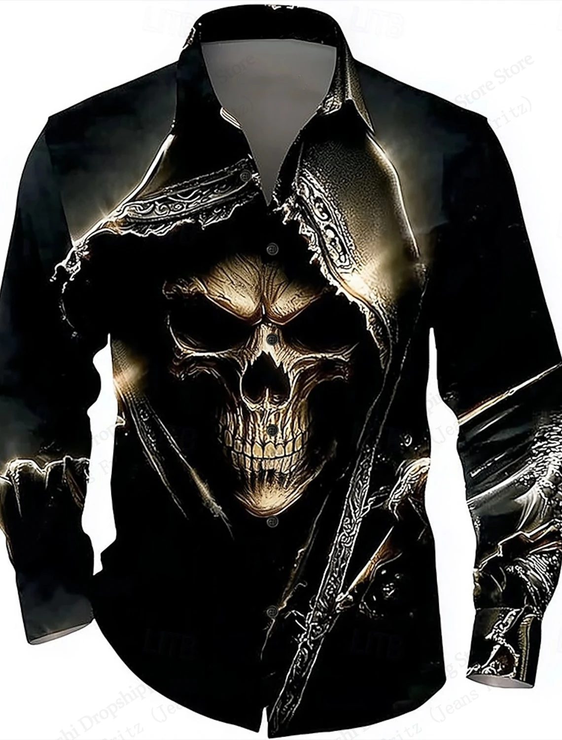 

Мужская винтажная рубашка с длинным рукавом на Хэллоуин, скелет, череп, гавайские рубашки с 3d принтом, мужские и женские модные повседневные праздничные блузки, готическая