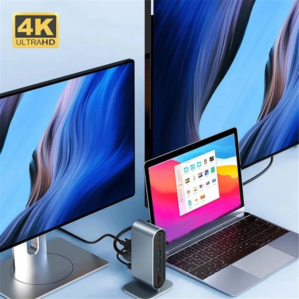 Imagem -02 - Docking Station para Macbook Laptop 12 em Adaptador tipo c 4k Compatível com Hdmi Vga Rj45 Conector de 35 mm sd Cartão tf Hub Usb 3.0 100w pd