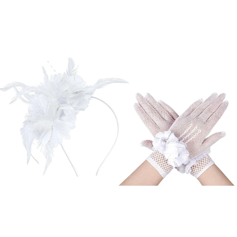 Elegant Headband & Gloves Set Hair Accessory for Parties Weddings & Special Event with Adjustable Fit & 9 Color Y08E