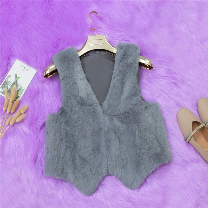 2023 New Celebrity Shows Thin True Rabbit Hair Fur Grass Rex Rabbit Hair Vest Leather Fur One Piece Coat Special Price Clearance