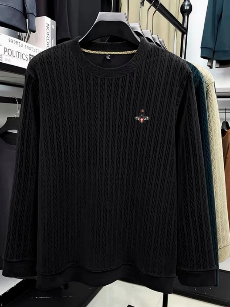 الرجال الشتاء موضة جديدة 100% صوف ميرينو تصميم رائع النحل الصغيرة المطرزة الجولة الرقبة لينة محبوك الدافئة سترة غير رسمية #6