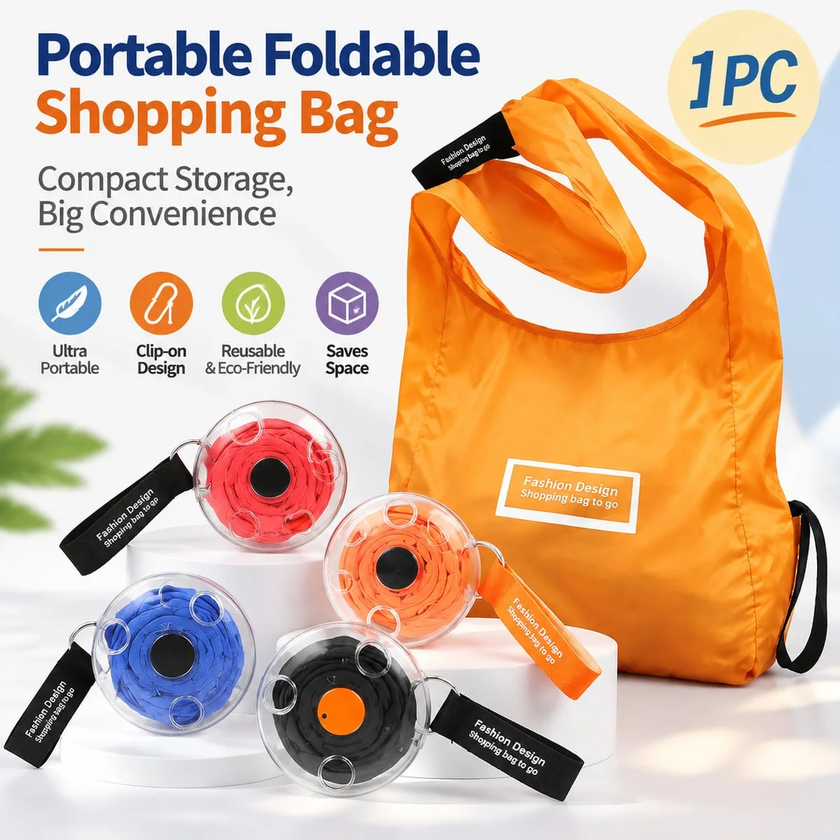 Portable Foldable Shopping Bag Organizer Case Reusable Grocery Tote Storage Disc with Clip Space Saving Home Accessory
