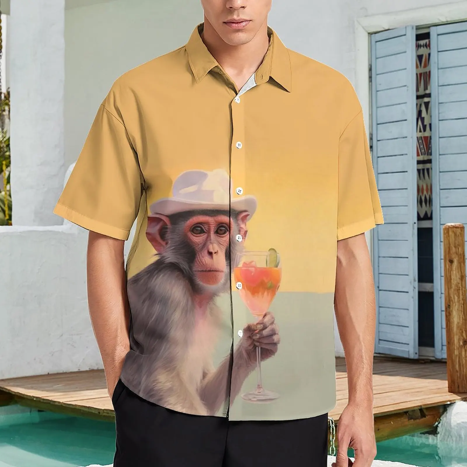 Summer Men's Shirt Animal Pattern Print Monkey Shirts Casual Short Sleeve Streetwear Fashion Male Oversize Clothing Outdoor Tops