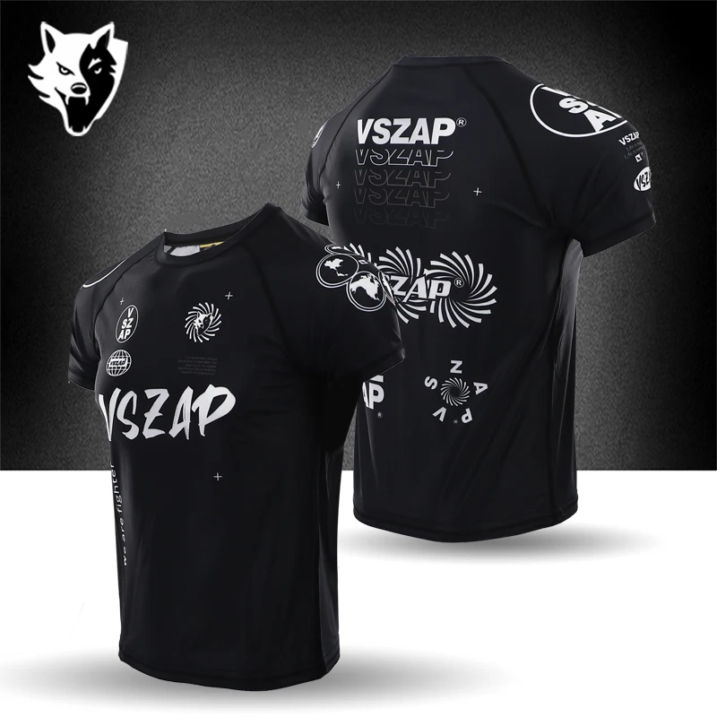 VSZAP Thai Boxing Fighter Suit Fitness Suit Jujitsu Quick Dried Exercise Fighting MMA Short Sleeve T-shirt Outdoor Cycling