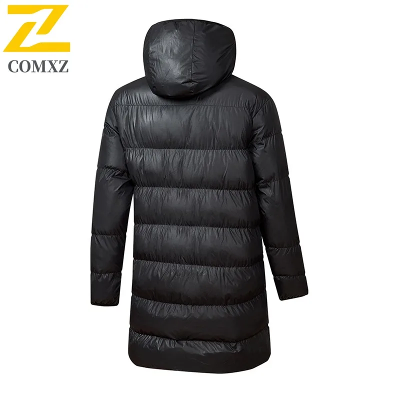 COMXZ سترة الخبز فضفاضة 2025 مقنعين منتصف طول جودة عالية العمل الشتاء الحشو الشارع الشهير سميكة الرجال القطن وسادة مبطنة